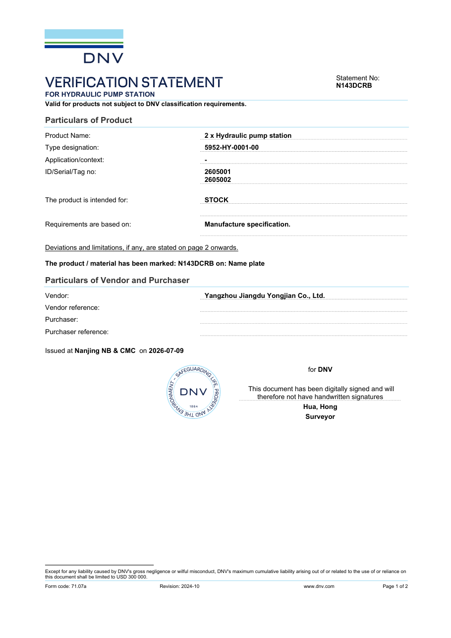 DNV Hydraulic Pump Station Verification