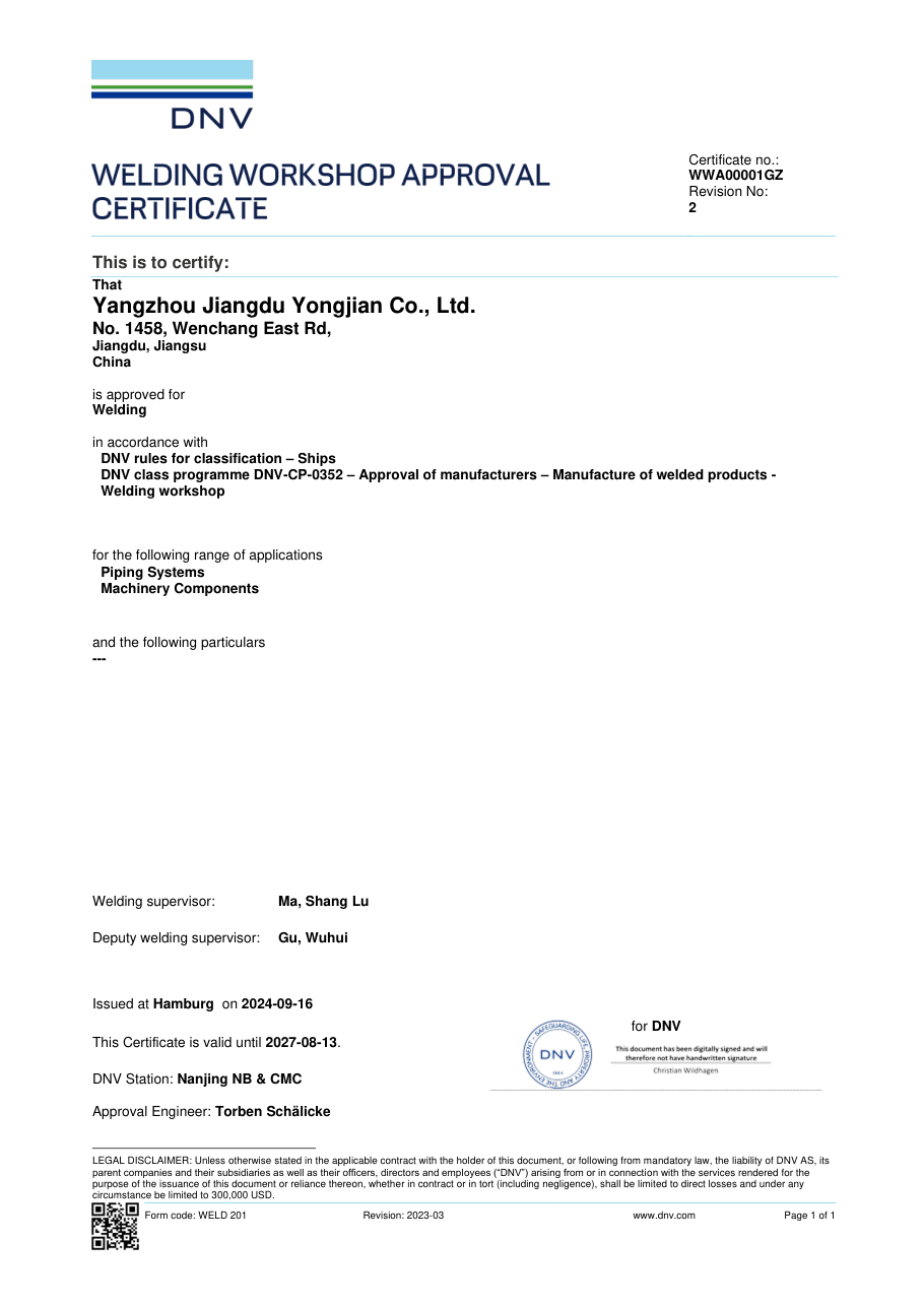 DNV Welding Approval Certificate